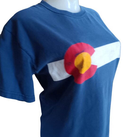 Vinage Women's Small T-shirt Y2K Colorado State Flag Navy Blue Crew Neck Gildan - Picture 5 of 7